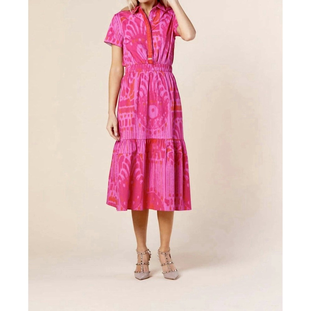 SHERIDAN FRENCH Hot Moroccan Ikat Gwyneth Pink Midi Dress Xs
